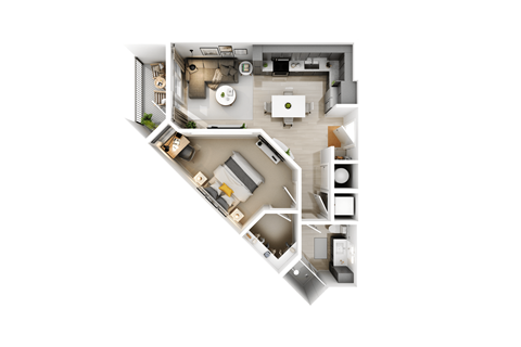 Floor plan for 1 bed, 1 bath, 652 sqft