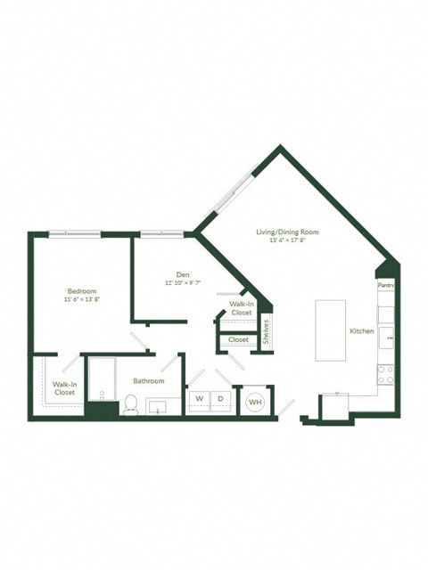 Floor plan for 1 bed, 1 bath, 1008 sqft
