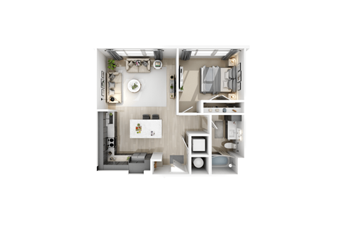 Floor plan for 1 bed, 1 bath, 721 sqft