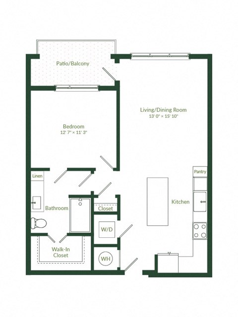 Floor plan for 1 bed, 1 bath, 795 sqft
