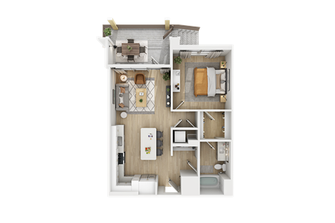 Floor plan for 1 bed, 1 bath, 759 sqft