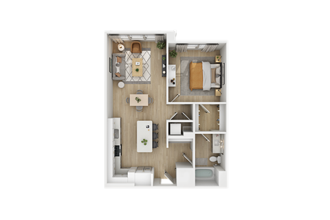 Floor plan for 1 bed, 1 bath, 833 sqft