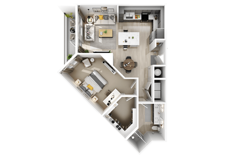 Floor plan for 1 bed, 1 bath, 888 sqft