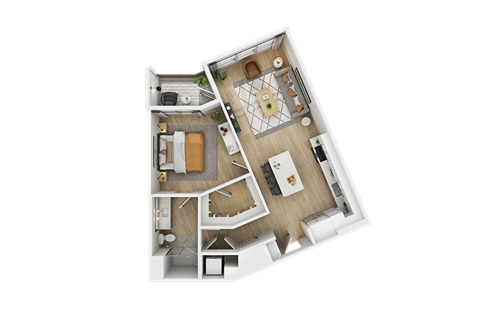 Floor plan for 1 bed, 1 bath, 804 sqft