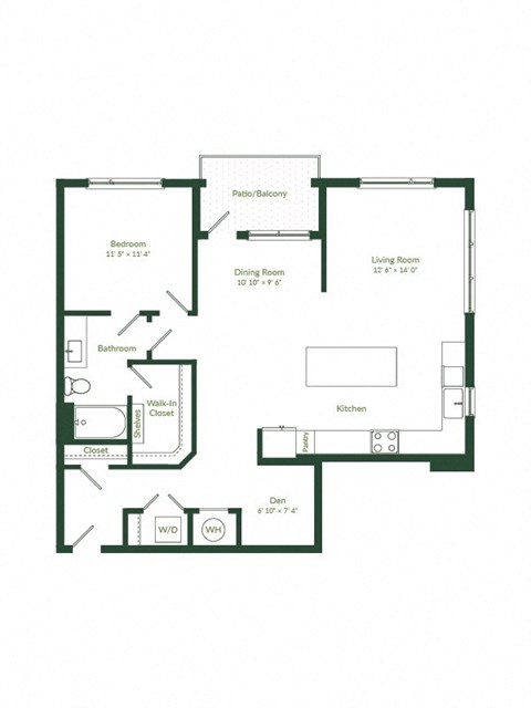 Floor plan for 1 bed, 1 bath, 1053 sqft