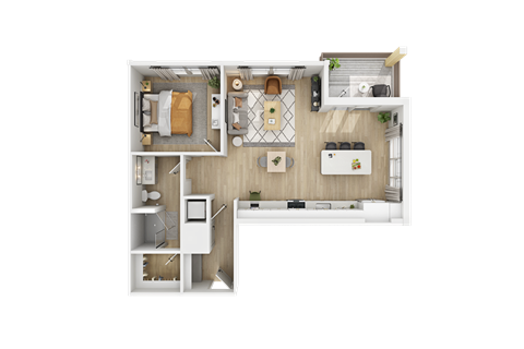 Floor plan for 1 bed, 1 bath, 889 sqft