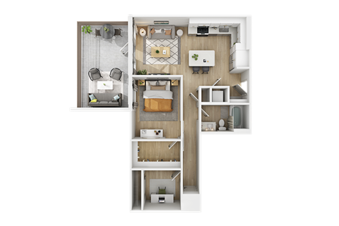 Floor plan for 1 bed, 1 bath, 842 sqft