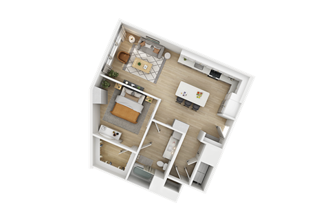 Floor plan for 1 bed, 1 bath, 895 sqft