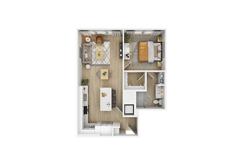 Floor plan for 1 bed, 1 bath, 741 sqft