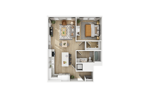 Floor plan for 1 bed, 1 bath, 769 sqft