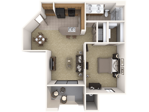 Floor plan for 1 bed, 1 bath, 876 sqft