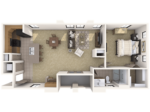 Floor plan for 1 bed, 1 bath, 980 sqft