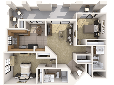 Floor plan for 2 beds, 2 baths, 1005 sqft