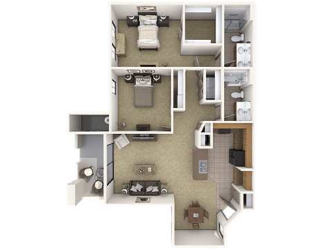 Floor plan for 2 beds, 2 baths, 1194 sqft