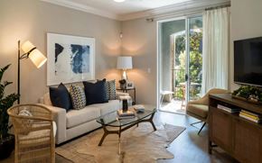 Fullerton apartment for rent - Spacious Living Room with Sliding Doors and Wood-Style Flooring