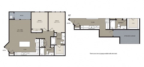 Floor plan for 2 beds, 2 baths, 1081 sqft
