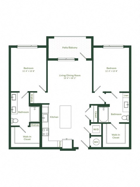 Floor plan for 2 beds, 2 baths, 1230 sqft