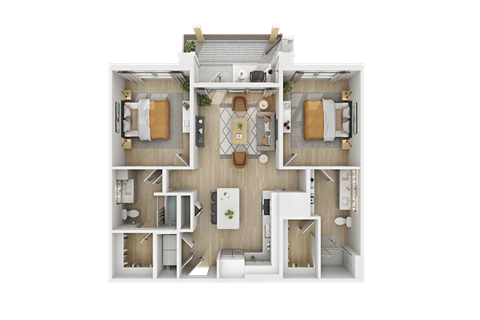 Floor plan for 2 beds, 2 baths, 1117 sqft