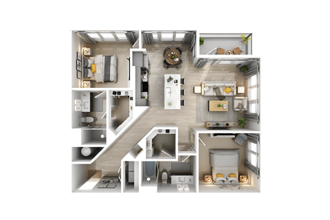 Floor plan for 2 beds, 2 baths, 1180 sqft