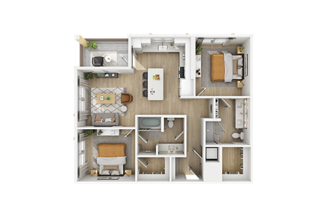 Floor plan for 2 beds, 2 baths, 1071 sqft