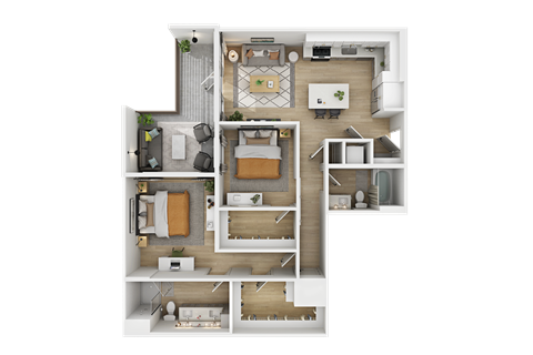 Floor plan for 2 beds, 2 baths, 1100 sqft
