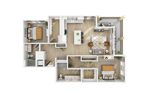 Floor plan for 2 beds, 2 baths, 1250 sqft