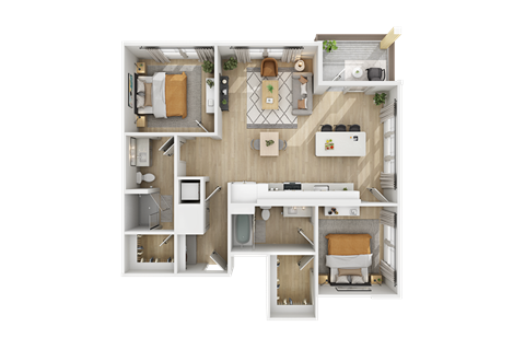 Floor plan for 2 beds, 2 baths, 1149 sqft