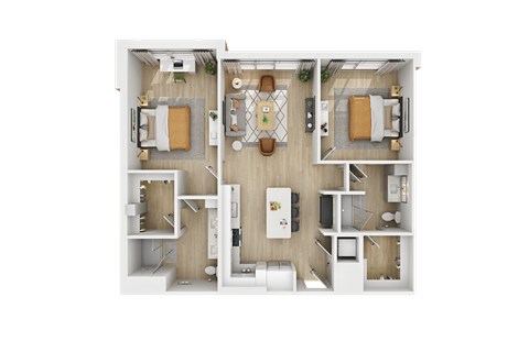 Floor plan for 2 beds, 2 baths, 1243 sqft
