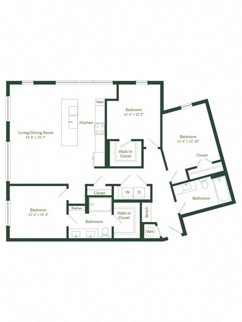Floor plan for 3 beds, 2 baths, 1490 sqft