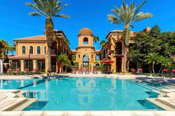 Resort-style pool with expansive sundeck
