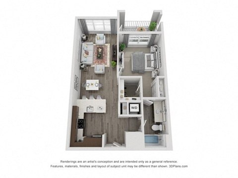 Floor plan for 1 bed, 1 bath, 775 sqft