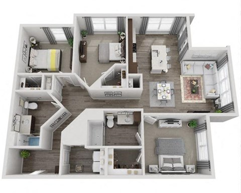 Floor plan for 3 beds, 2 baths, 1480 sqft