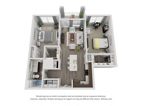 Floor plan for 1 bed, 1 bath, 1064 sqft