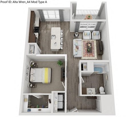 Floor plan for 1 bed, 1 bath, 880 sqft