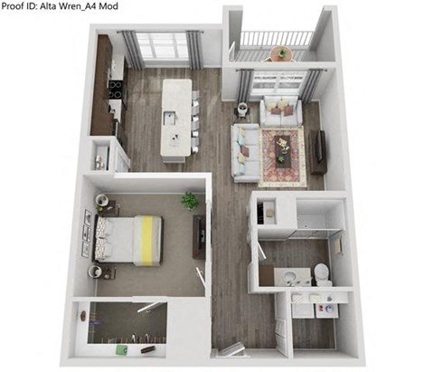 Floor plan for 1 bed, 1 bath, 880 sqft