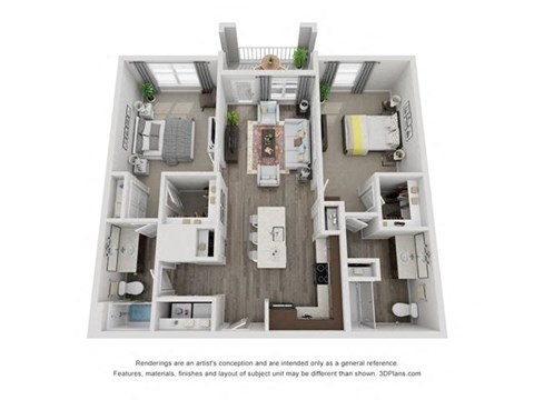 Floor plan for 2 beds, 2 baths, 1150 sqft