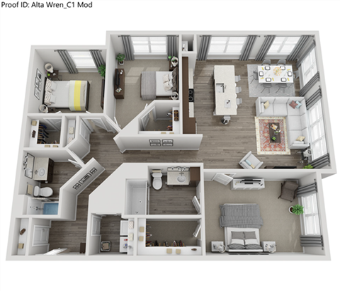 Floor plan for 3 beds, 2 baths, 1590 sqft