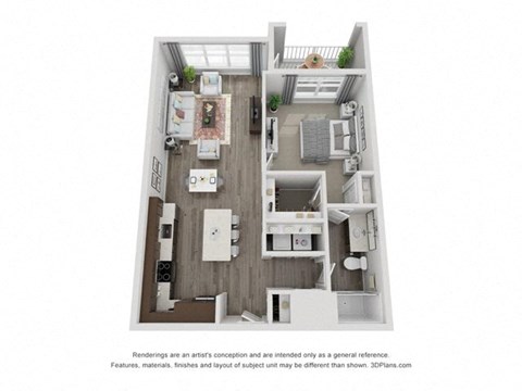 Floor plan for 1 bed, 1 bath, 880 sqft