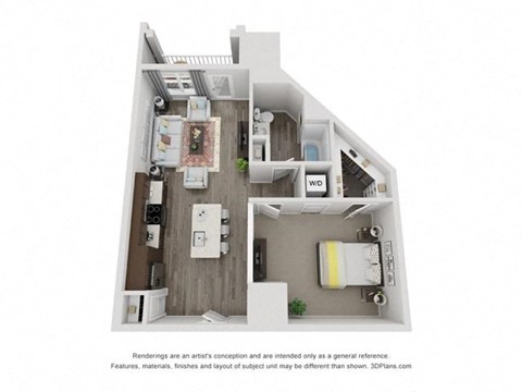 Floor plan for 1 bed, 1 bath, 760 sqft