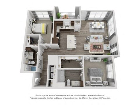 Floor plan for 2 beds, 2 baths, 1300 sqft
