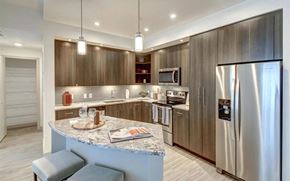 Fort Lauderdale apartment for rent - Kitchen View Includes Bar Counter, Pendant Lighting, and a Walk-In Pantry Entrance
