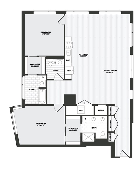 Floor plan for 2 beds, 2 baths, 1724 sqft