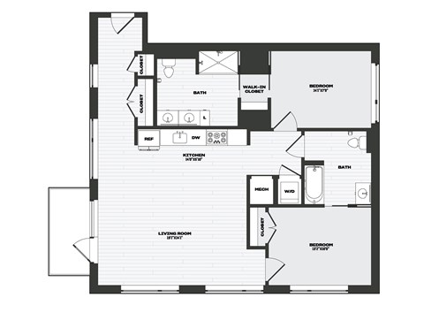 Floor plan for 2 beds, 2 baths, 1204 sqft