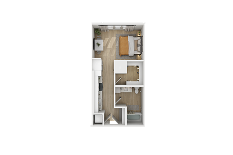 Floor plan for studio, 1 bath, 496 sqft