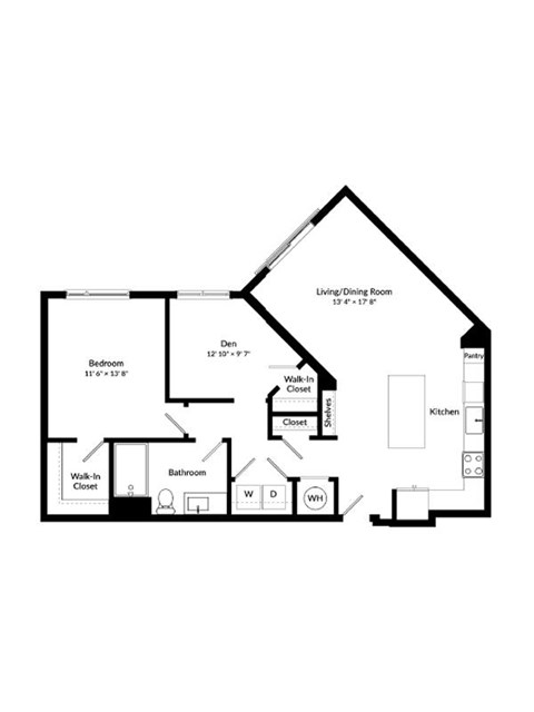 Floor plan for 1 bed, 1 bath, 1008 sqft