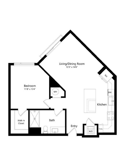 Floor plan for 1 bed, 1 bath, 781 sqft