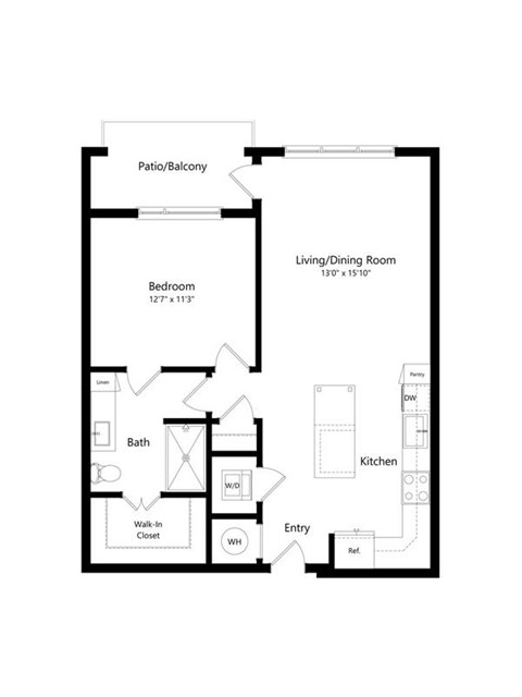 Floor plan for 1 bed, 1 bath, 795 sqft
