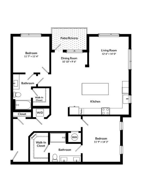 Floor plan for 2 beds, 2 baths, 1337 sqft
