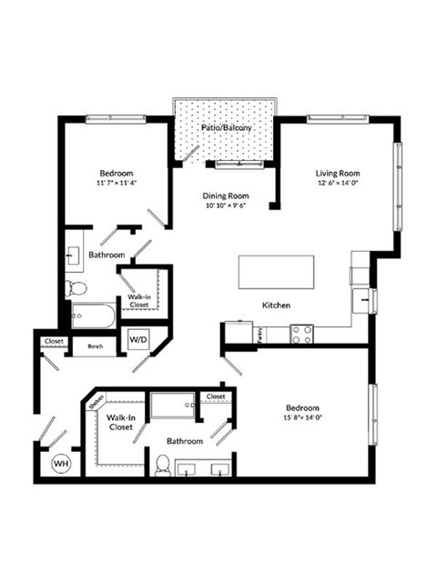 Floor plan for 2 beds, 2 baths, 1317 sqft