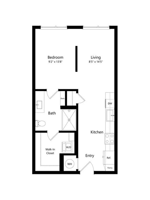 Floor plan for studio, 1 bath, 620 sqft
